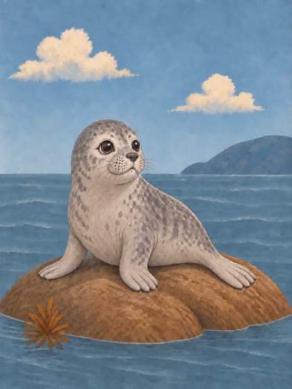 The Grey Seal card, illustrated by Sagito — one of the eight beach cards.